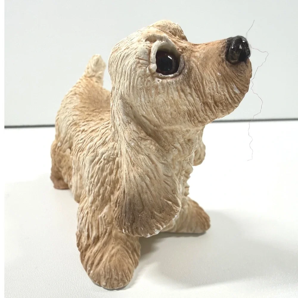 Stone Critter Littles Vintage 1984 Cocker Spaniel Dog Figurine Resin Buff Tan 3